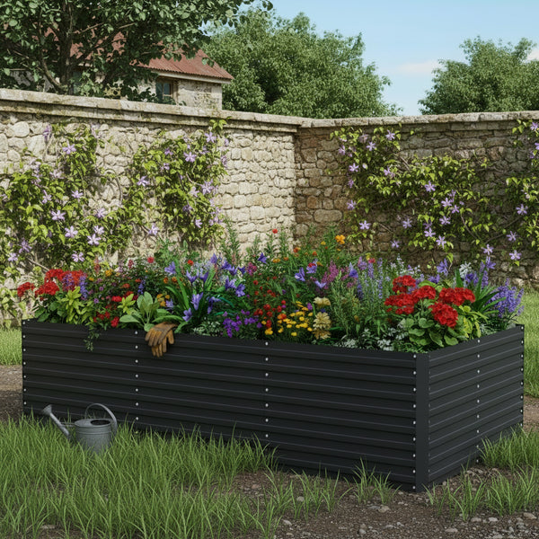 Galvanized Raised Garden Bed, 8' x 4' x 2' Large Outdoor Metal Planter Box, Standing Raised Bed for Growing Flowers, Herbs and Vegetables, Dark Grey