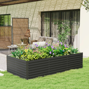 Galvanized Raised Garden Bed, 8' x 4' x 2' Large Outdoor Metal Planter Box, Standing Raised Bed for Growing Flowers, Herbs and Vegetables, Dark Grey