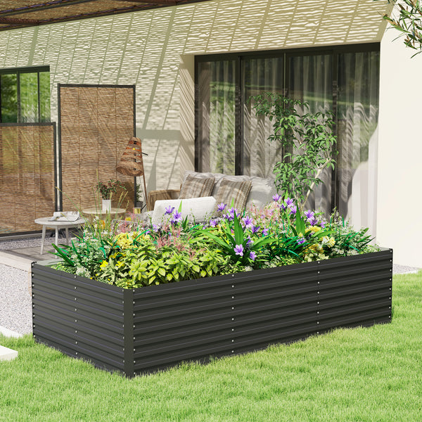 Galvanized Raised Garden Bed, 8' x 4' x 2' Large Outdoor Metal Planter Box, Standing Raised Bed for Growing Flowers, Herbs and Vegetables, Dark Grey