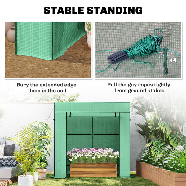 Lean-to Tomato Greenhouse with PE Cover, Walk-in Green House with Roll-up Door and 2 Mesh Windows, Portable Plant Grow House for Indoor Outdoor, 77.2"x30.3"x77.6", Green
