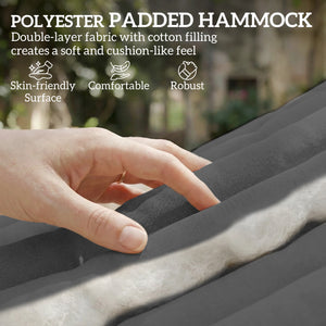 Outdoor Hammock, 2-Person Hammock with Head Pillow and Pad, Wood Spreader Bars, 440 lbs Capacity, for Patio Yard Garden, 128" x 55", Gray