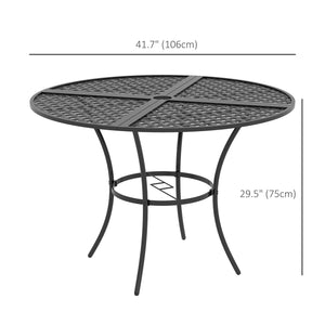 42" Round Outdoor Dining Table for 4 Persons, Metal Patio Dining Table with Umbrella Hole and Steel Frame for Backyard, Lawn, Balcony, Pool, Black