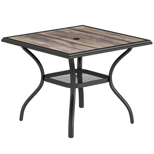 Outdoor Dining Table for 4 People, 37" Square Outdoor Patio Table with Umbrella Hole, Storage Shelf and Faux Wood Top, Metal Frame Outdoor Furniture for Garden, Backyard, Deck, Gray