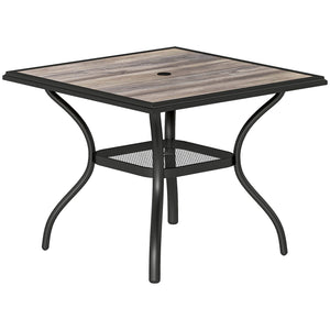 Outdoor Dining Table for 4 People, 37" Square Outdoor Patio Table with Umbrella Hole, Storage Shelf and Faux Wood Top, Metal Frame Outdoor Furniture for Garden, Backyard, Deck, Gray