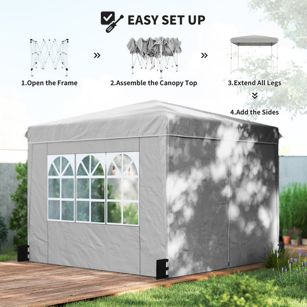 10 x 10 ft Pop Up Canopy Tent with Sidewalls, UPF50+ Outdoor Portable Instant Canopy Shelter with Carry Bag, Sandbags, Adjustable Height for  Parties, Events, Camping, Light Gray