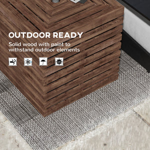 Outsunny 2-in-1 Outdoor Storage Box for Umbrella Base, Coffee End Table, Wooden Patio Umbrella Stand Table with Umbrella Hole, Brown