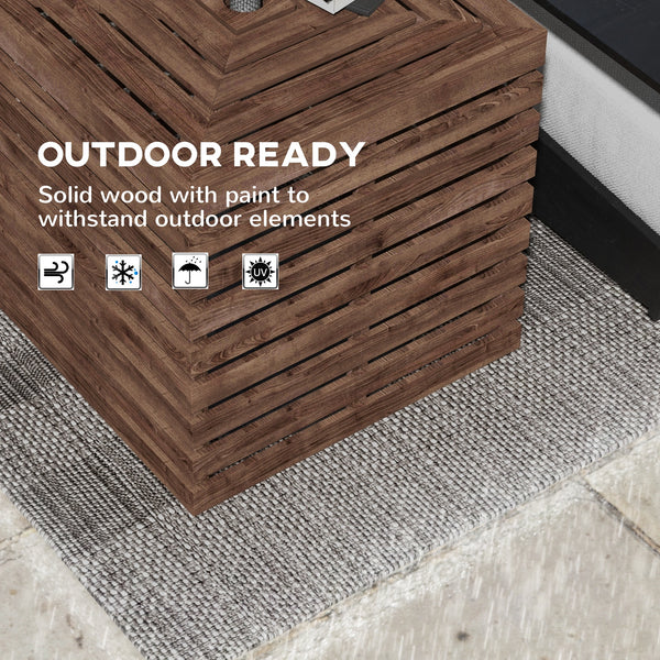 2-in-1 Outdoor Storage Box for Umbrella Base, Patio Side Table, Wooden Patio Umbrella Stand Table with Umbrella Hole, Brown