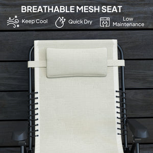 Zero Gravity Chair, Folding Outdoor Lounge Chair, 5-Position Adjustable Patio Lounger Recliner with Padded Removable Headrest for Lawn, Beach, Poolside, Beige
