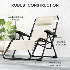 Zero Gravity Chair, Folding Outdoor Lounge Chair, 5-Position Adjustable Patio Lounger Recliner with Padded Removable Headrest for Lawn, Beach, Poolside, Beige