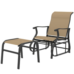 Outdoor Glider Chair with Ottoman, Patio Glider Set with 24.4" High Back, 22" Wide Seat, 2-Piece Outdoor Lounge Set with All-Weather Breathable Mesh for Porch, Garden, Backyard, Tan