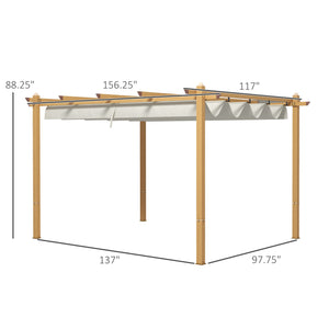 Outsunny 10' x 13' Retractable Pergola Canopy, Wood Grain Aluminum Pergola, Outdoor Sun Shade Shelter for Grill, Garden, Patio, Backyard, Deck, Cream White