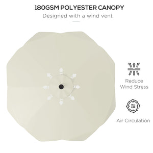 3(m) Garden Parasol Umbrella with 32 Solar LED Lights and Tilt, Outdoor Market Table Umbrella Sun Shade Canopy with Crank, 8 Ribs, Cream White