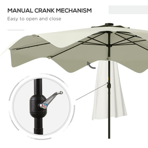 3(m) Garden Parasol Umbrella with 32 Solar LED Lights and Tilt, Outdoor Market Table Umbrella Sun Shade Canopy with Crank, 8 Ribs, Cream White