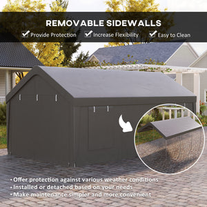 Carport, 12 x 20ft Portable Garage with 2 Roll-Up Doors and 4 Windows, Heavy Duty Outdoor Car Shelter with Removable Sidewalls for Car, Truck, Garden Tools, Dark Grey