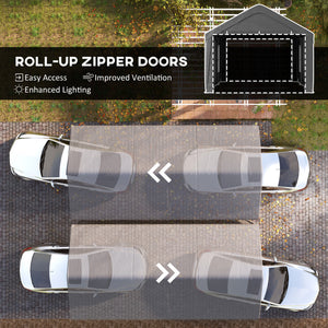 Carport, 12 x 20ft Portable Garage with 2 Roll-Up Doors and 4 Windows, Heavy Duty Outdoor Car Shelter with Removable Sidewalls for Car, Truck, Garden Tools, Dark Grey
