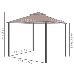 10' x 10' Outdoor Patio Gazebo Double Soft-top Garden Shelter Tent with Beautiful Polyester Curtains, & Mesh Screen Drapes, Brown