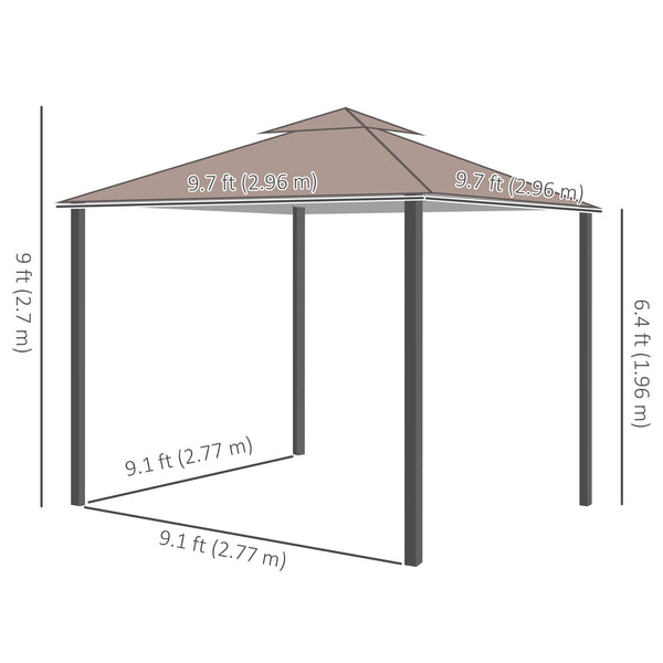 10' x 10' Outdoor Patio Gazebo Double Soft-top Garden Shelter Tent with Beautiful Polyester Curtains, & Mesh Screen Drapes, Brown
