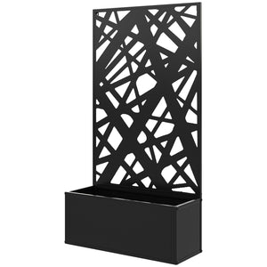 Metal Raised Garden Bed with Trellis for Climbing Plants, Freestanding or Wall Mounted Flower Bed with Privacy Panel, Irregular Line Cut-Outs Outdoor Planter Box for Garden, Patio, Balcony