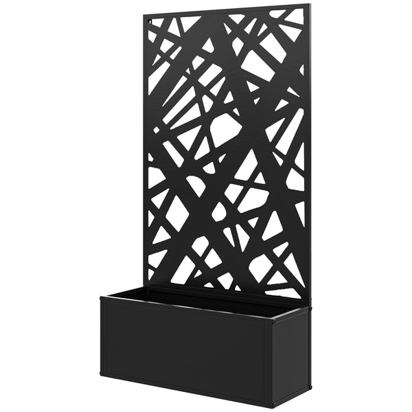 Metal Raised Garden Bed with Trellis for Climbing Plants, Freestanding or Wall Mounted Flower Bed with Privacy Panel, Irregular Line Cut-Outs Outdoor Planter Box for Garden, Patio, Balcony