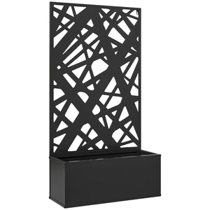 Metal Raised Garden Bed with Trellis for Climbing Plants, Freestanding or Wall Mounted Flower Bed with Privacy Panel, Irregular Line Cut-Outs Outdoor Planter Box for Garden, Patio, Balcony