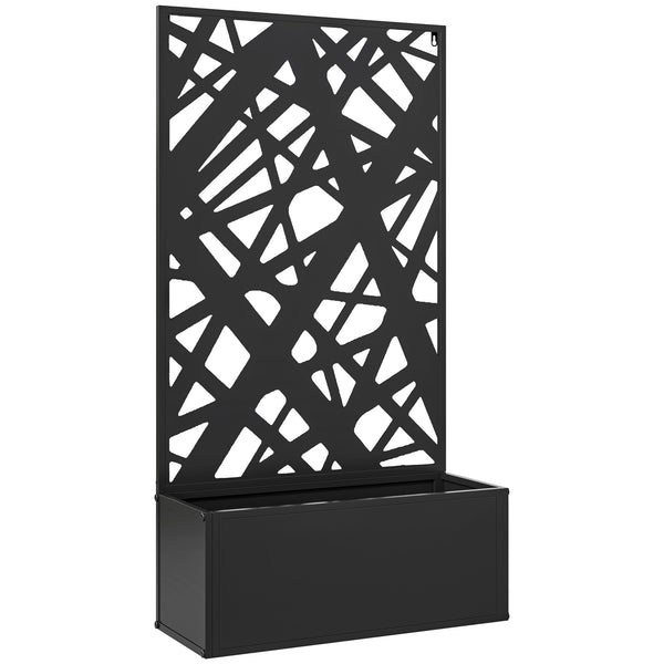 Metal Raised Garden Bed with Trellis for Climbing Plants, Freestanding or Wall Mounted Flower Bed with Privacy Panel, Irregular Line Cut-Outs Outdoor Planter Box for Garden, Patio, Balcony