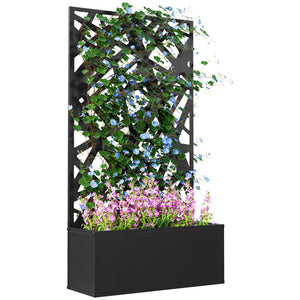 Metal Raised Garden Bed with Trellis for Climbing Plants, Freestanding or Wall Mounted Flower Bed with Privacy Panel, Irregular Line Cut-Outs Outdoor Planter Box for Garden, Patio, Balcony