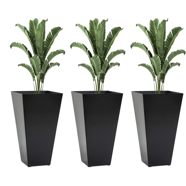 28" Tall Planters for Outdoor Plants with Drainage Hole, Set of 3 Taper Indoor Outdoor Planters, Large Plastic Garden Flower Pots for Porch, Patio, Yard, Black