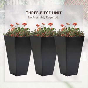 28" Tall Planters for Outdoor Plants with Drainage Hole, Set of 3 Taper Indoor Outdoor Planters, Large Plastic Garden Flower Pots for Porch, Patio, Yard, Black