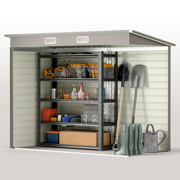 8 x 4FT Outdoor Storage Shed, Easy to Assemble Galvanized Metal Garden Shed, Waterproof Tool Shed with Lockable Door and 2 Vents for Backyard, Lawn, Patio, Light Grey