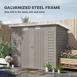 8 x 4FT Outdoor Storage Shed, Easy to Assemble Galvanized Metal Garden Shed, Waterproof Tool Shed with Lockable Door and 2 Vents for Backyard, Lawn, Patio, Light Grey
