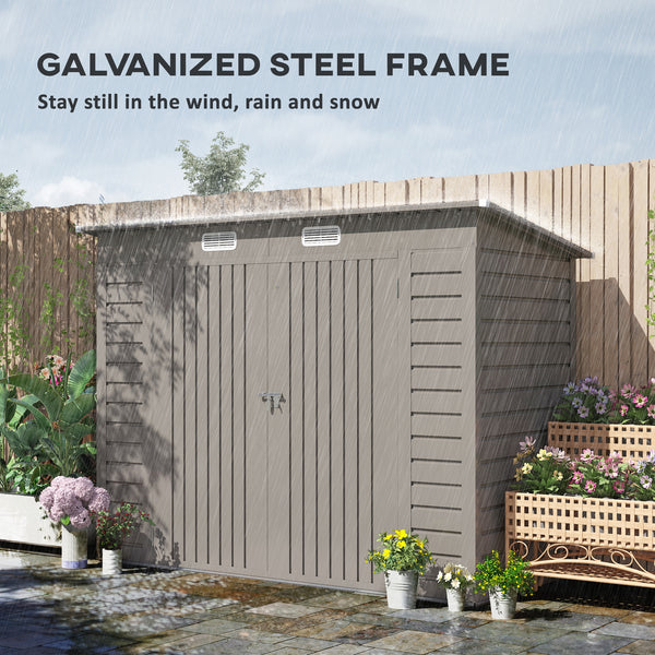 8 x 4FT Outdoor Storage Shed, Easy to Assemble Galvanized Metal Garden Shed, Waterproof Tool Shed with Lockable Door and 2 Vents for Backyard, Lawn, Patio, Light Grey