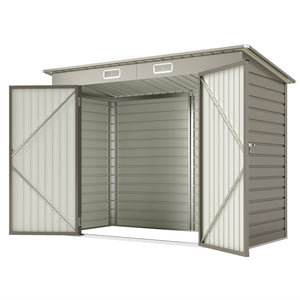 8 x 4FT Garden Shed. Galvanised Metal Shed, Outdoor Tool Storage Shed with Pent Roof, Lockable Door and 2 Vents, Light Grey