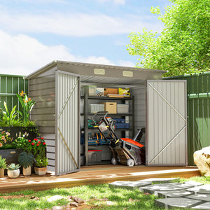 8 x 4FT Outdoor Storage Shed, Easy to Assemble Galvanized Metal Garden Shed, Waterproof Tool Shed with Lockable Door and 2 Vents for Backyard, Lawn, Patio, Light Grey