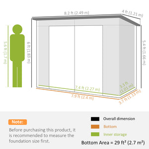 8 x 4FT Outdoor Storage Shed, Easy to Assemble Galvanized Metal Garden Shed, Waterproof Tool Shed with Lockable Door and 2 Vents for Backyard, Lawn, Patio, Light Grey