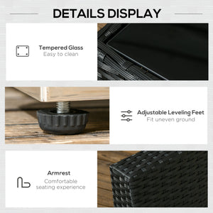 8 Pieces PE Rattan Corner Sofa Set, Outdoor Garden Furniture Set, Patio Wicker Sofa Seater w/ Cushion, Washable Cushion Cover & Tempered Glass Table, Black