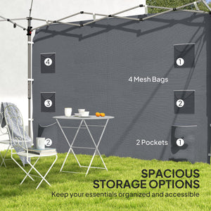 Gazebo Side Panel, Canopy Sidewall Panel with 4 Mesh Bags and 2 Storage Pockets for 3 x 3 m Straight Leg Pop Up Gazebos, 1 Pack Sidewall Only, Grey