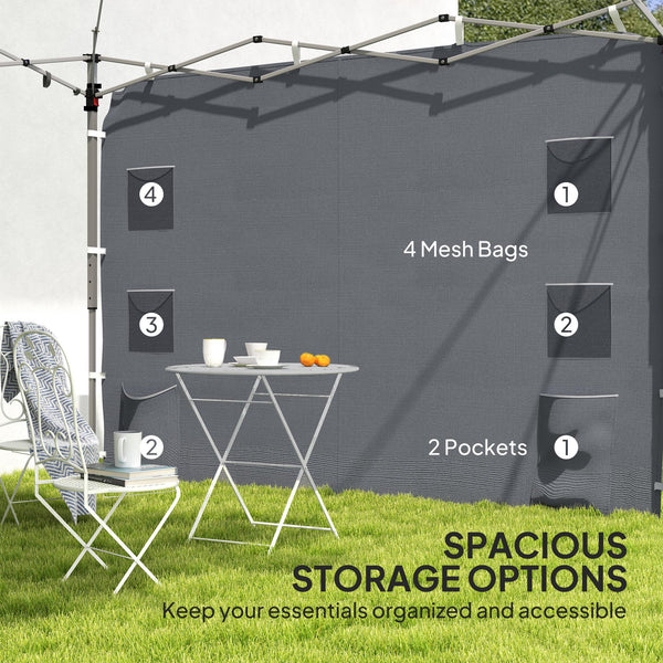 Gazebo Side Panel, Canopy Sidewall Panel with 4 Mesh Bags and 2 Storage Pockets for 3 x 3 m Straight Leg Pop Up Gazebos, 1 Pack Sidewall Only, Grey