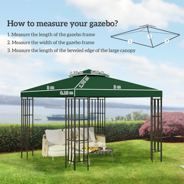 3 x 3(m) Gazebo Canopy Roof Top Replacement Cover Spare Part Dark Green (TOP COVER ONLY)