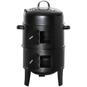 Vertical Charcoal BBQ Smoker, 3-in-1 16" Round Charcoal Barbecue Grill with 2 Cooking Area, and Thermometer for Outdoor Camping Picnic Backyard Cooking, Black