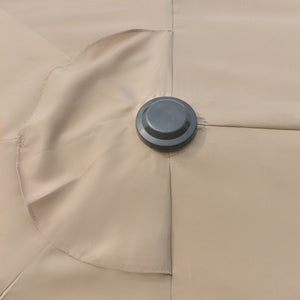 15' Outdoor Patio Umbrella with Twin Canopy Sunshade Steel Table Umbrella with Lift Crank, Cross base, Sandbag, Khaki