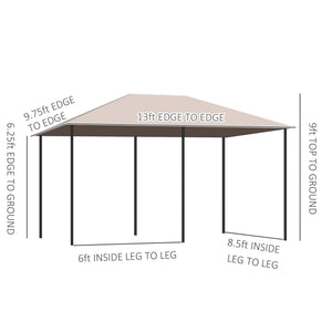 Outsunny 10' x 13' Outdoor Patio Gazebo Canopy Shelter with 6 Removable Sidewalls, & Steel Frame for Garden, Lawn, Backyard and Deck, Khaki