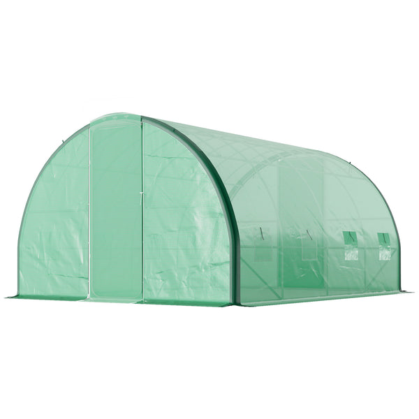 4 x 3(m) Walk-in Polytunnel Greenhouse with Upgraded Structure, 2 Hinged Doors, 8 Mesh Windows, Tunnel Warm House Tent with UV-resistant PE Cover, Green
