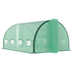 4 x 3(m) Walk-in Polytunnel Greenhouse with Upgraded Structure, 2 Hinged Doors, 8 Mesh Windows, Tunnel Warm House Tent with UV-resistant PE Cover, Green