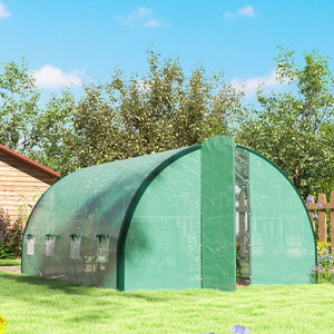 4 x 3(m) Walk-in Polytunnel Greenhouse with Upgraded Structure, 2 Hinged Doors, 8 Mesh Windows, Tunnel Warm House Tent with UV-resistant PE Cover, Green