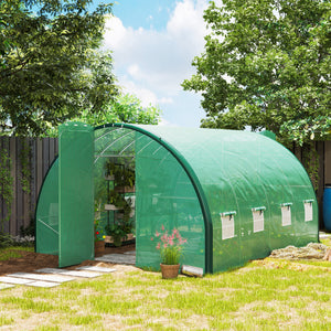4 x 3(m) Walk-in Polytunnel Greenhouse with Upgraded Structure, 2 Hinged Doors, 8 Mesh Windows, Tunnel Warm House Tent with UV-resistant PE Cover, Green