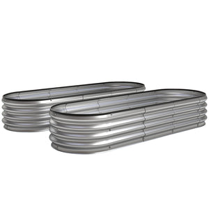 2Pcs Galvanized Raised Garden Bed, 6 x 2 x 1 ft Modular Metal Garden Beds with Rubber Strip Edging, Oval Outdoor Planter Box for Vegetables, Flowers, Herbs, Silver