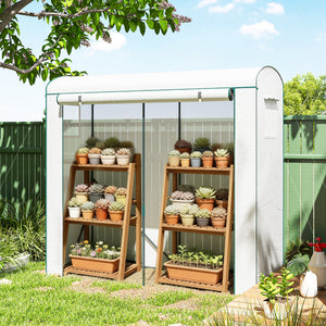 Mini Greenhouse, Portable Greenhouse with Roll-Up Door and 2 Mesh Windows, Small Green House with PE Cover for Garden Patio Lawn, 78.7" x 29.5" x 74", White