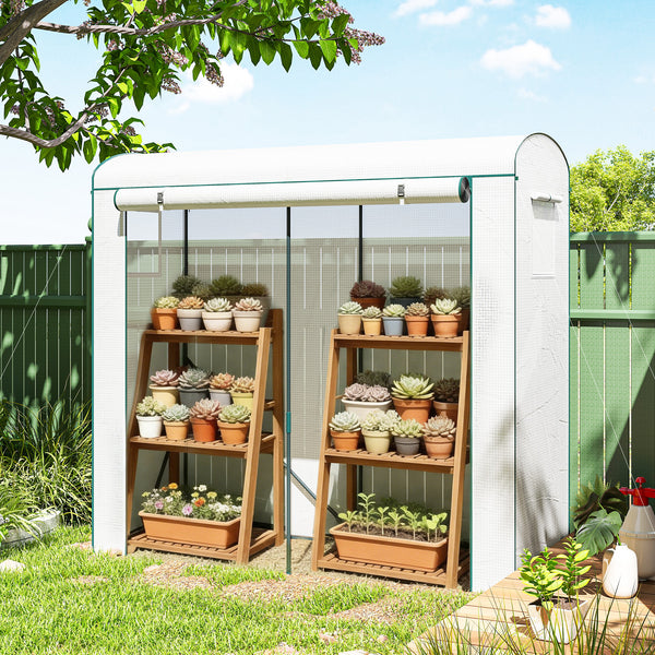 Mini Greenhouse, Portable Greenhouse with Roll-Up Door and 2 Mesh Windows, Small Green House with PE Cover for Garden Patio Lawn, 78.7" x 29.5" x 74", White