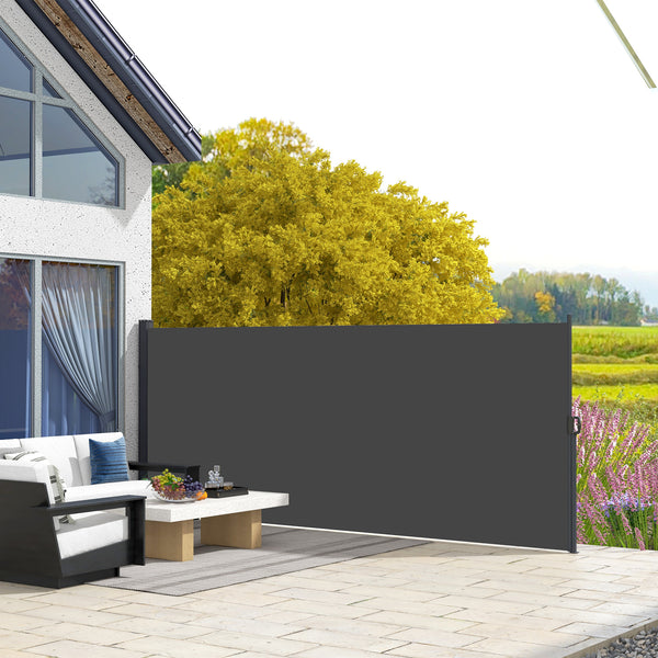 13' x 6' Retractable Side Awning, Garden Privacy Screen Divider, Full Cassette Windbreaker for Hot Tub, Balcony, Terrace, Pool, Black