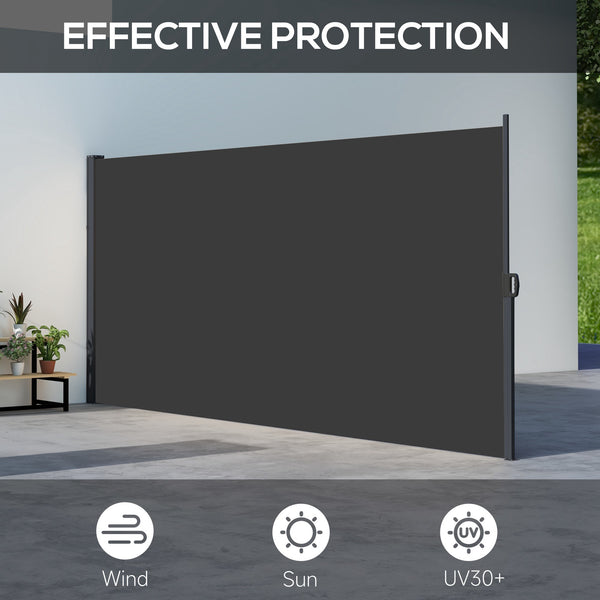 13' x 6' Retractable Side Awning, Garden Privacy Screen Divider, Full Cassette Windbreaker for Hot Tub, Balcony, Terrace, Pool, Black